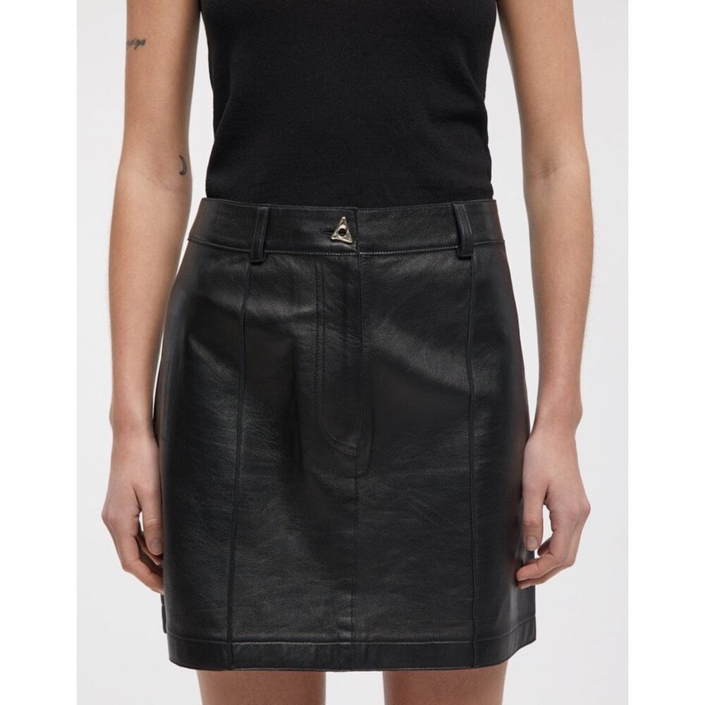 AERON Rudens Black Leather Mini Skirt EU Size 34 US Size XS